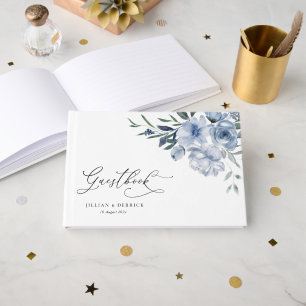 dusty blue floral wedding guest book