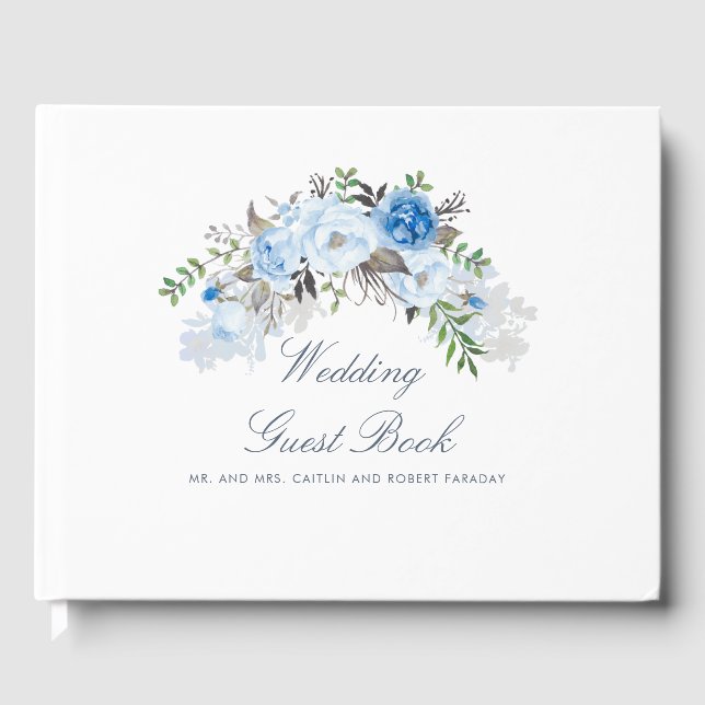 Dusty Blue Floral Wedding Guest Book (Front)