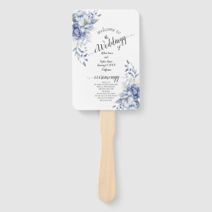 Dusty Blue Floral Wedding Hand Fan