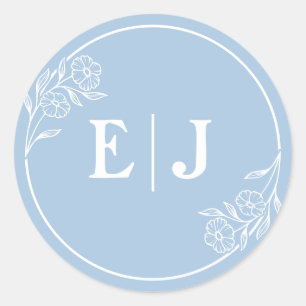 Dusty Blue Floral Wedding Initial  Sticker
