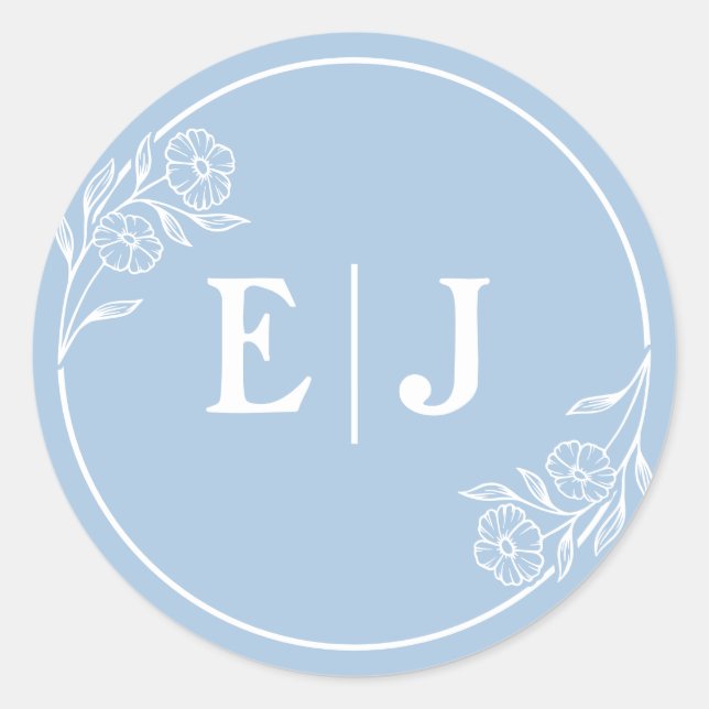 Dusty Blue Floral Wedding Initial  Sticker (Front)