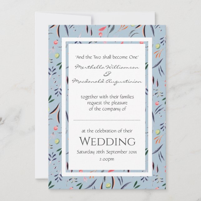 Dusty Blue Floral WEDDING Invitation (Front)