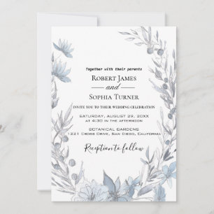 Dusty Blue floral Wedding Invitation