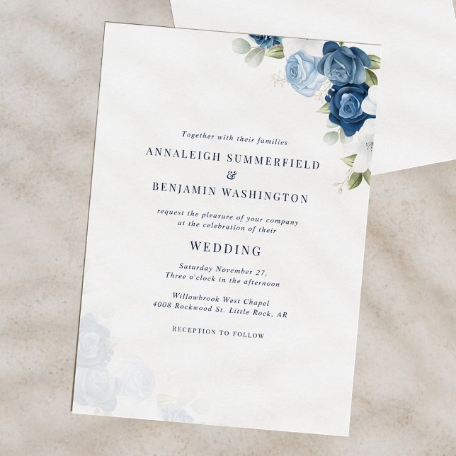 Dusty Blue Floral Wedding Invitation (Floral Dusty Blue Bloom Elegant Wedding Invitation)