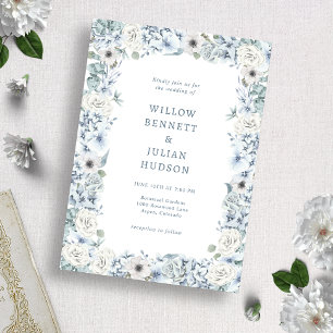 Dusty Blue Floral Wedding Invitation