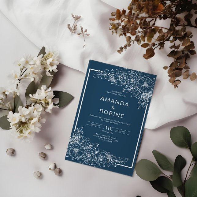 Dusty Blue Floral Wedding Invitation (Creator Uploaded)