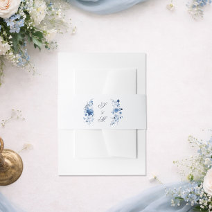 Dusty Blue Floral Wedding Invitation Belly Band