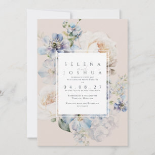 Dusty Blue floral wedding invitation blush