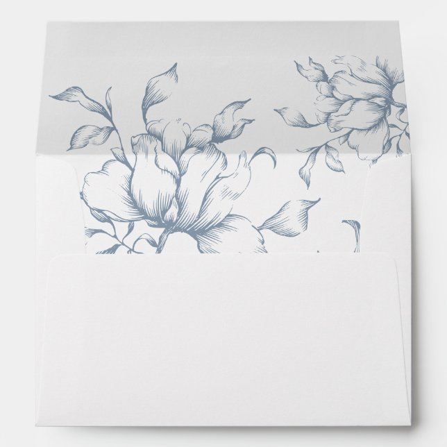 Dusty Blue Floral Wedding Invitation Envelope (Back (Bottom))