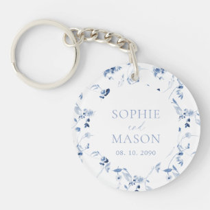 Dusty Blue Floral Wedding Key Ring