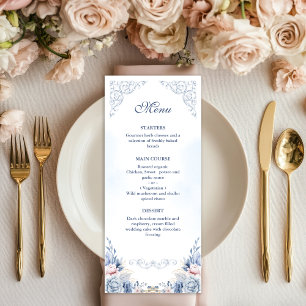 Dusty Blue Floral Wedding Menu