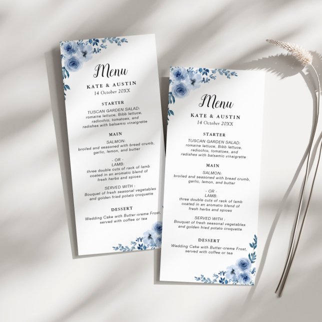 dusty blue floral wedding menu (Creator Uploaded)