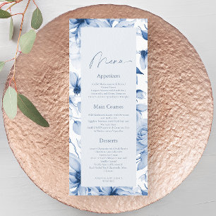 Dusty Blue Floral Wedding Menu Card