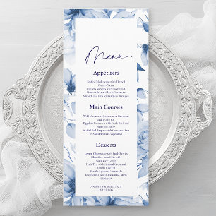 Dusty Blue Floral Wedding Menu Card