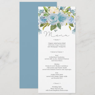 Dusty Blue Floral Wedding Menu or Shower Menu Invitation