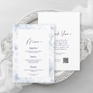 Dusty Blue Floral Wedding Menu & Thank You Card
