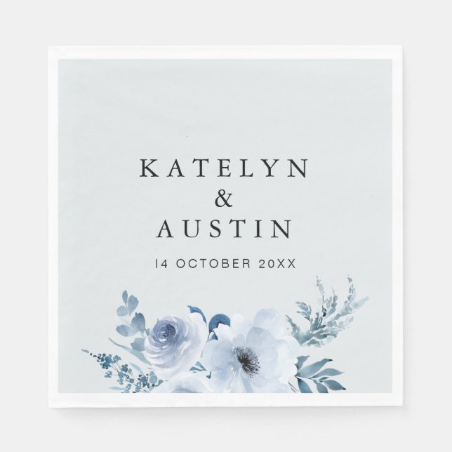 dusty blue floral wedding napkin (Front)
