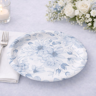 Dusty Blue Floral Wedding Paper Plate