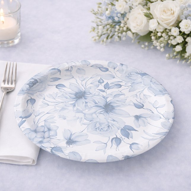 Dusty Blue Floral Wedding Paper Plate (Creator Uploaded)