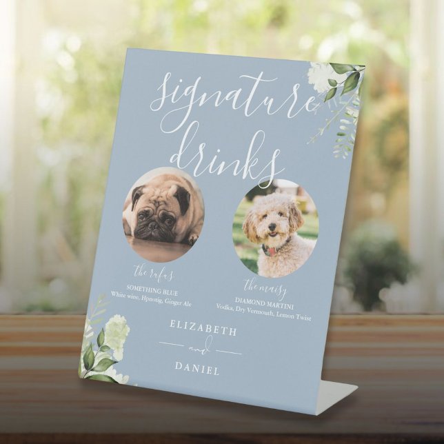 Dusty Blue Floral Wedding Pet Dog Signature Drinks Pedestal Sign (Dusty Blue Floral Wedding Pet Dog Signature Drinks Pedestal Sign)