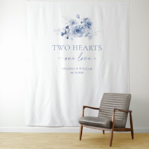 Dusty Blue Floral Wedding Photo Backdrop Tapestry
