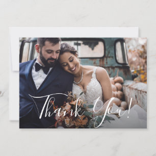 Dusty Blue Floral Wedding Photo Thank You Card