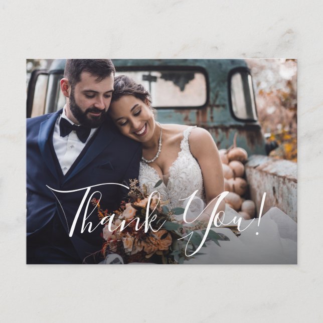 Dusty Blue Floral Wedding Photo Thank You Postcard (Front)