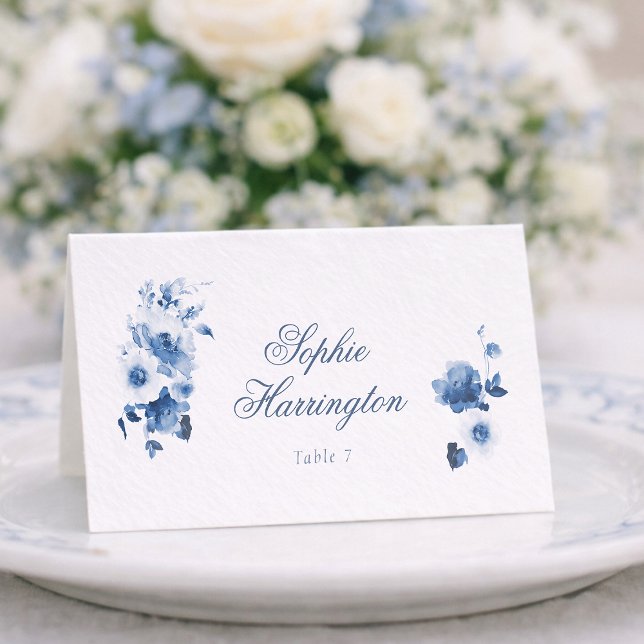 Dusty Blue Floral Wedding Place Card (Creator Uploaded)
