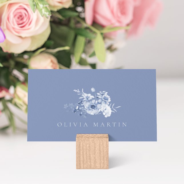 Dusty Blue Floral Wedding Place Card (Creator Uploaded)