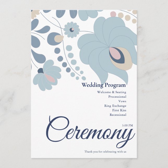 Dusty Blue Floral Wedding Program (Front)