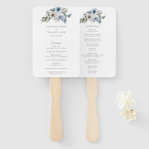 Dusty Blue Floral Wedding Program Ceremony Bridal Hand Fan