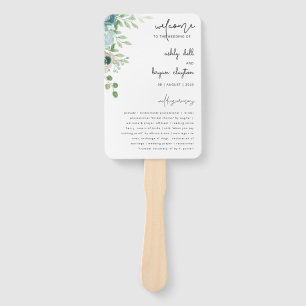  Dusty Blue Floral Wedding Program Set of Fans