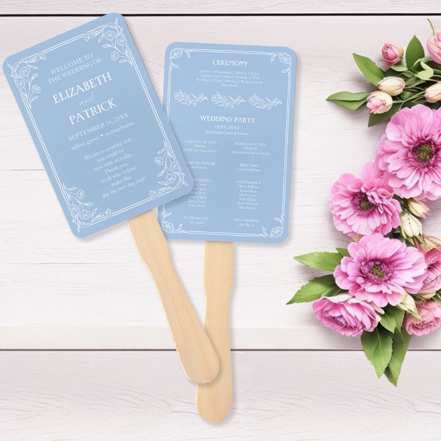 Dusty Blue Floral Wedding Program Set of Fans (Creator Uploaded)