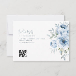 dusty blue floral wedding QR code RSVP card