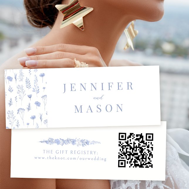 Dusty blue floral wedding QR registry insert card (Creator Uploaded)