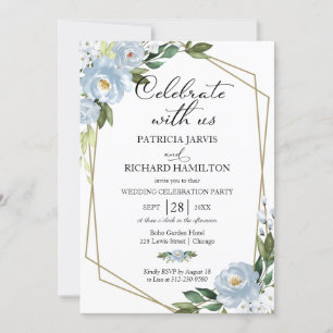 Dusty Blue Floral Wedding Reception Invitation