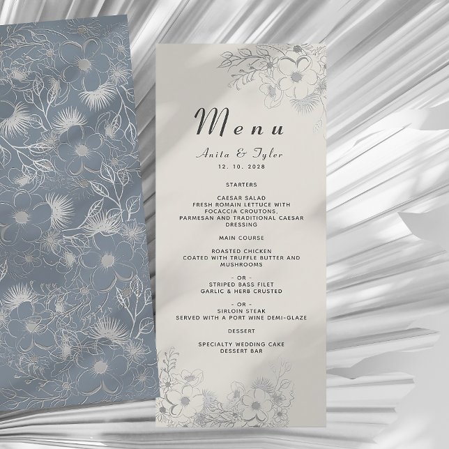 Dusty Blue Floral Wedding Reception Menu (Creator Uploaded)