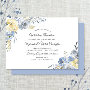 Dusty blue floral wedding reception only invitation