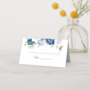 Dusty Blue Floral Wedding Reception Place Card