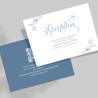 Dusty Blue Floral Wedding Reception QR Code Enclosure Card