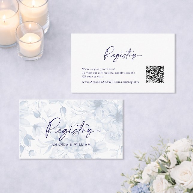Dusty Blue Floral Wedding Registry Card  (Creator Uploaded)