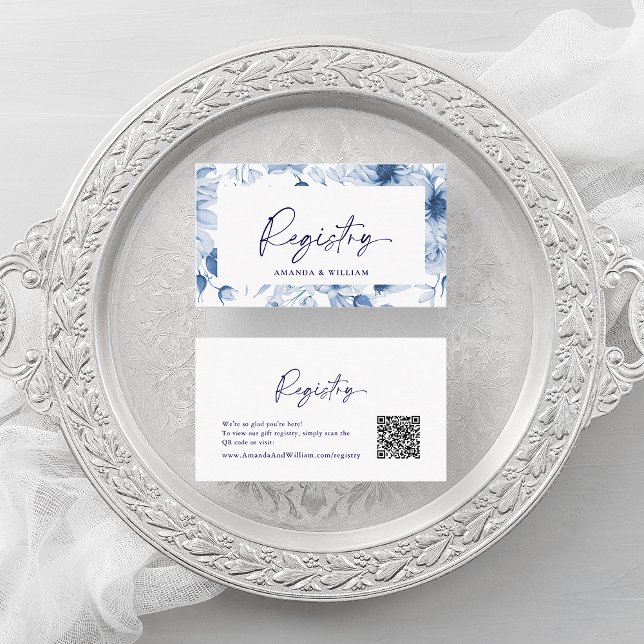 Dusty Blue Floral Wedding Registry Card  (Creator Uploaded)