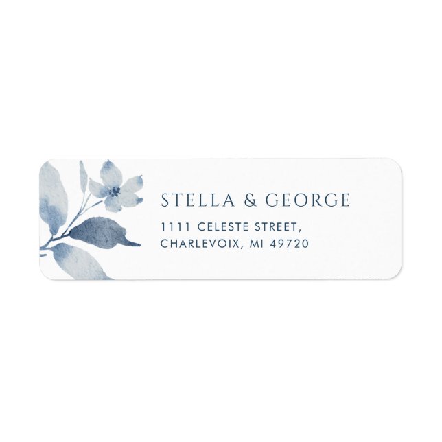 Dusty Blue Floral Wedding Return Address Label (Front)