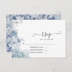 Dusty Blue Floral Wedding RSVP Card
