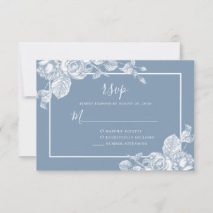 Dusty Blue Floral Wedding RSVP Card