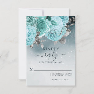 Dusty Blue Floral Wedding RSVP Card