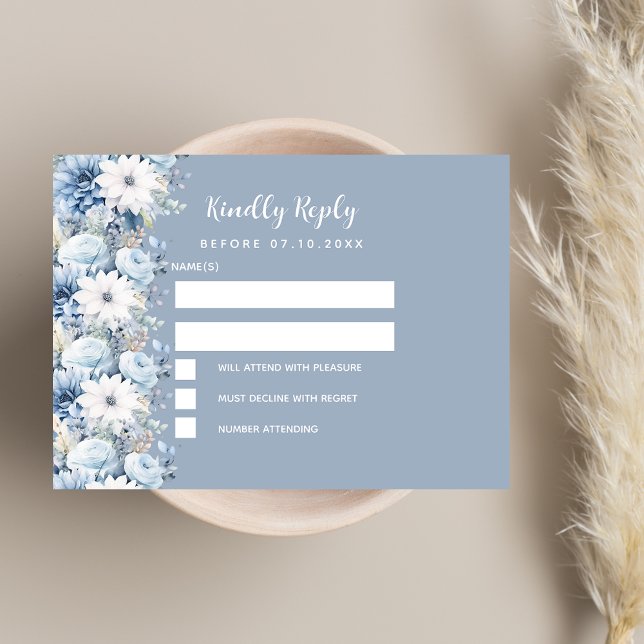 Dusty blue floral wedding RSVP Card (Creator Uploaded)