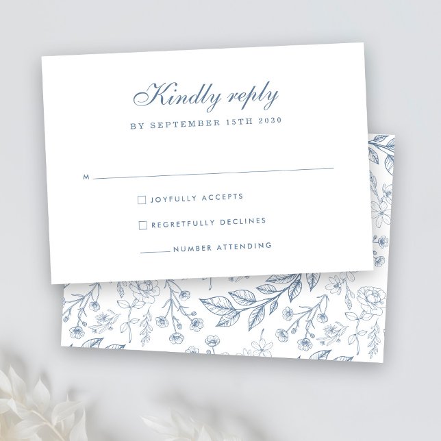 Dusty Blue Floral Wedding RSVP Card (Creator Uploaded)