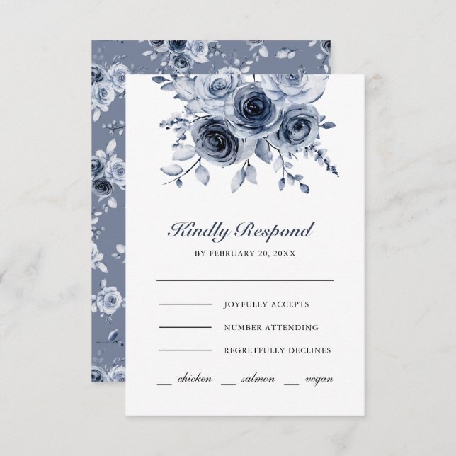 Dusty Blue Floral Wedding RSVP Card (Front/Back)