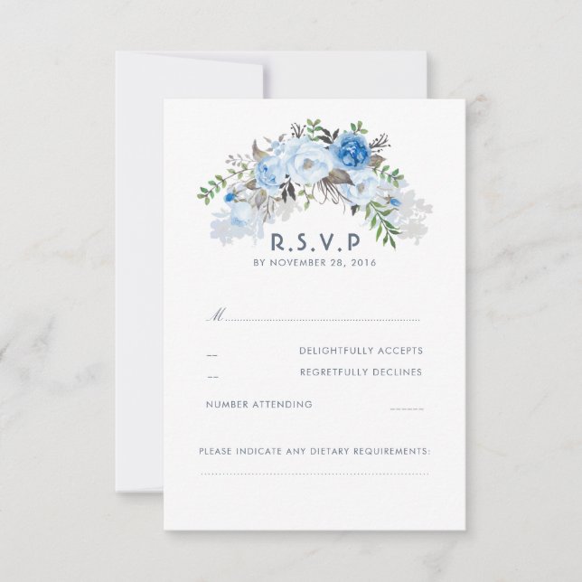 Dusty Blue Floral Wedding RSVP Card (Front)